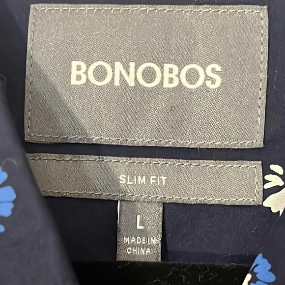 Bonobos | Floral navy & white long sleeve button down shirt Slim Fit Mens Size L - Picture 4 of 7